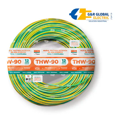 Cable THW-90 Plus 12 AWG amarillo/verde 450/750V Indeco