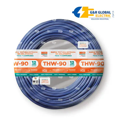 Cable THW-90 Plus 12 AWG azul 450/750V Indeco