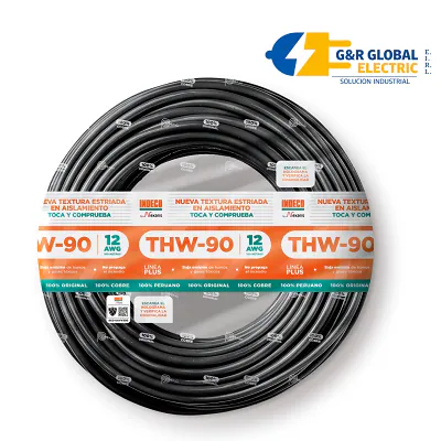Cable THW-90 Plus 12 AWG negro 450/750V Indeco