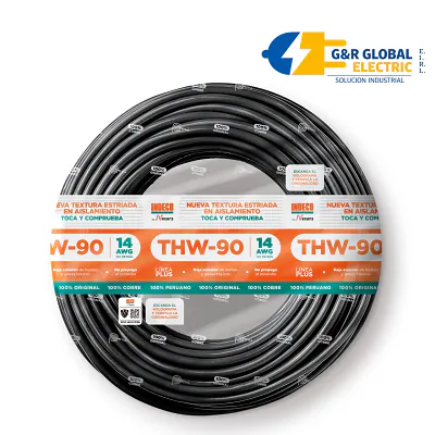 Cable THW-90 Plus 14 AWG negro 450/750V Indeco