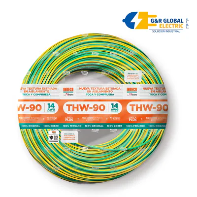 Cable THW-90 Plus 14 AWG verde/amarillo 450/750V Indeco