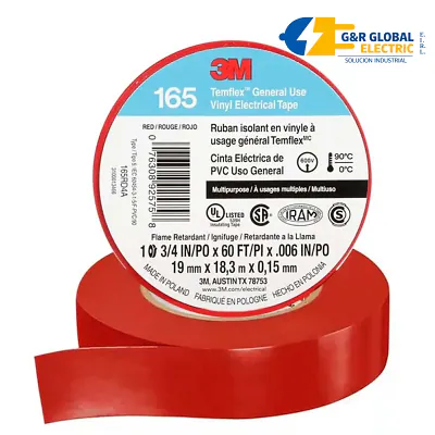 Cinta aislante Temflex 165 3/4" x 18 m roja 3M