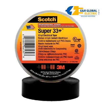 Cinta aislante vinílica Scotch Super 33+ 3/4" x 20 m negro 3M